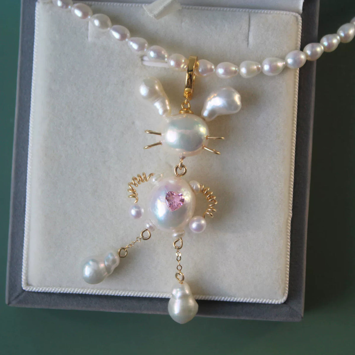 Rabbit Pendant with Natural Baroque Pearl