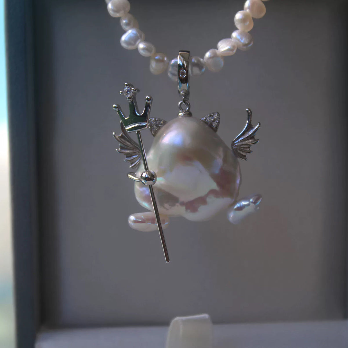 Ghost Pendant Necklace with Natural Baroque Pearl