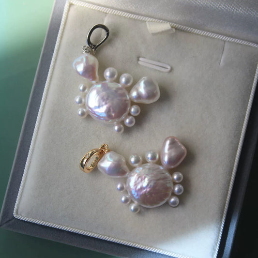 Set of 2 Cute Crab Pendants with Natural Baroque Pearls