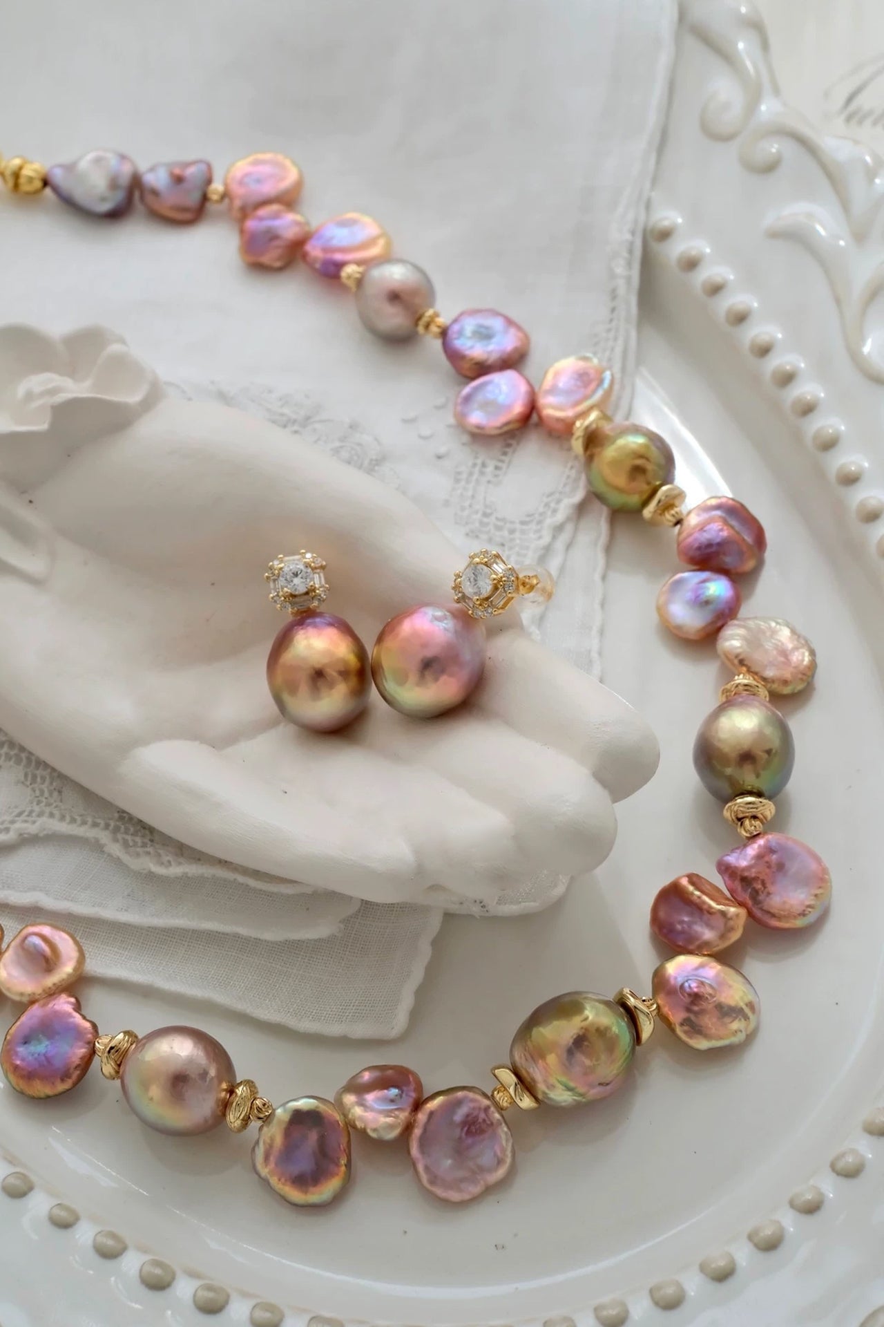 Keshi Baroque Pearl + Edison Baroque Pearl Necklace（Earrings not included）