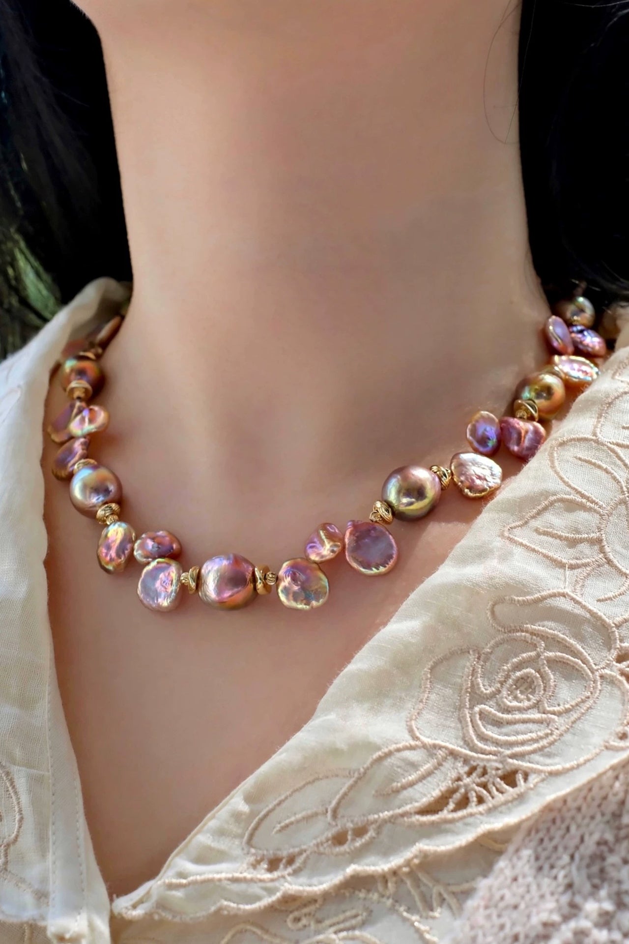 Keshi Baroque Pearl + Edison Baroque Pearl Necklace（Earrings not included）