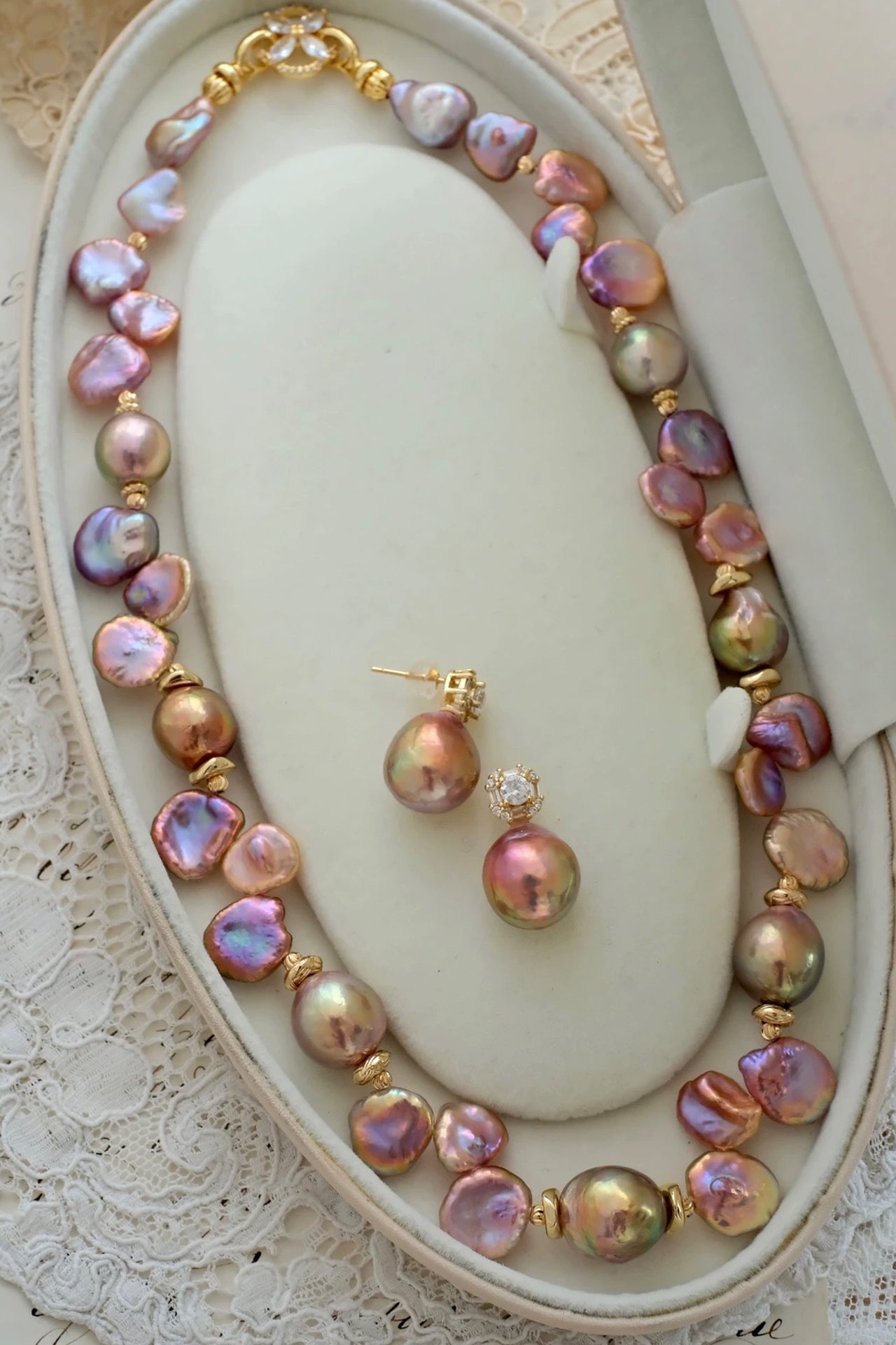 Keshi Baroque Pearl + Edison Baroque Pearl Necklace（Earrings not included）