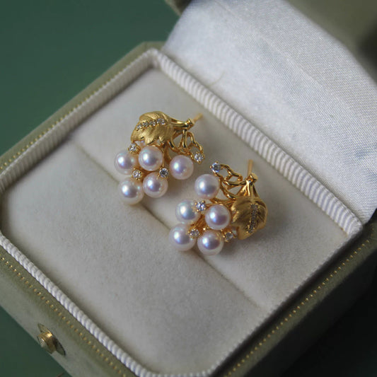 Grape Stud Earrings with Natural Freshwater Pearls