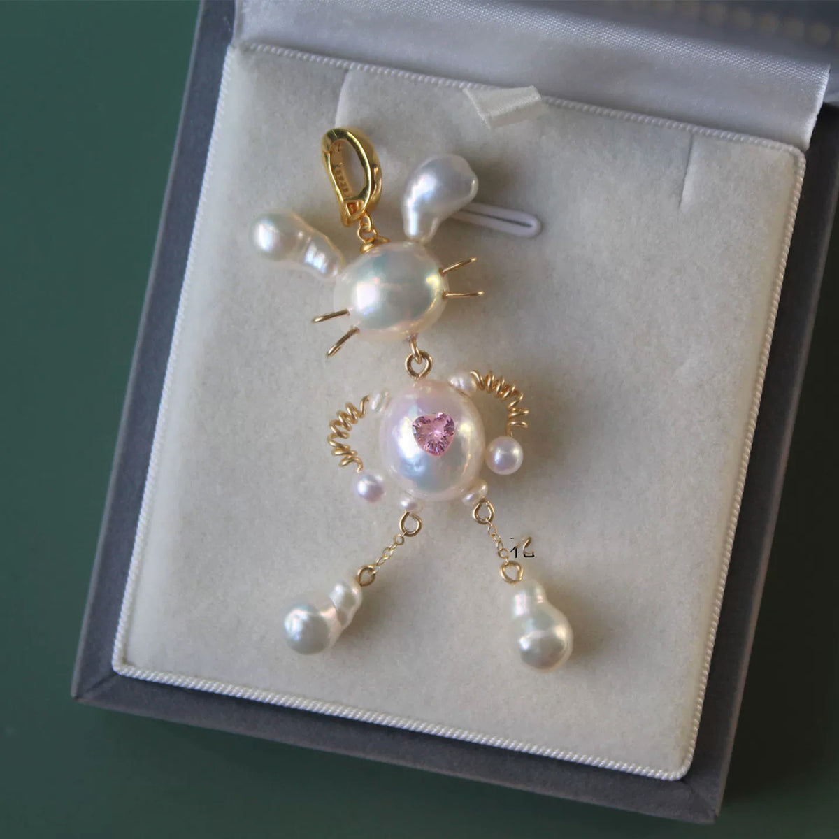 Rabbit Pendant with Natural Baroque Pearl