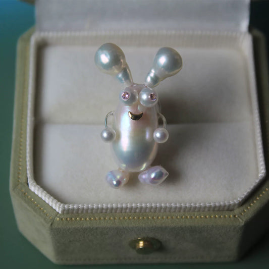 Handmade Rabbit Brooch — Natural Freshwater Baroque Pearl