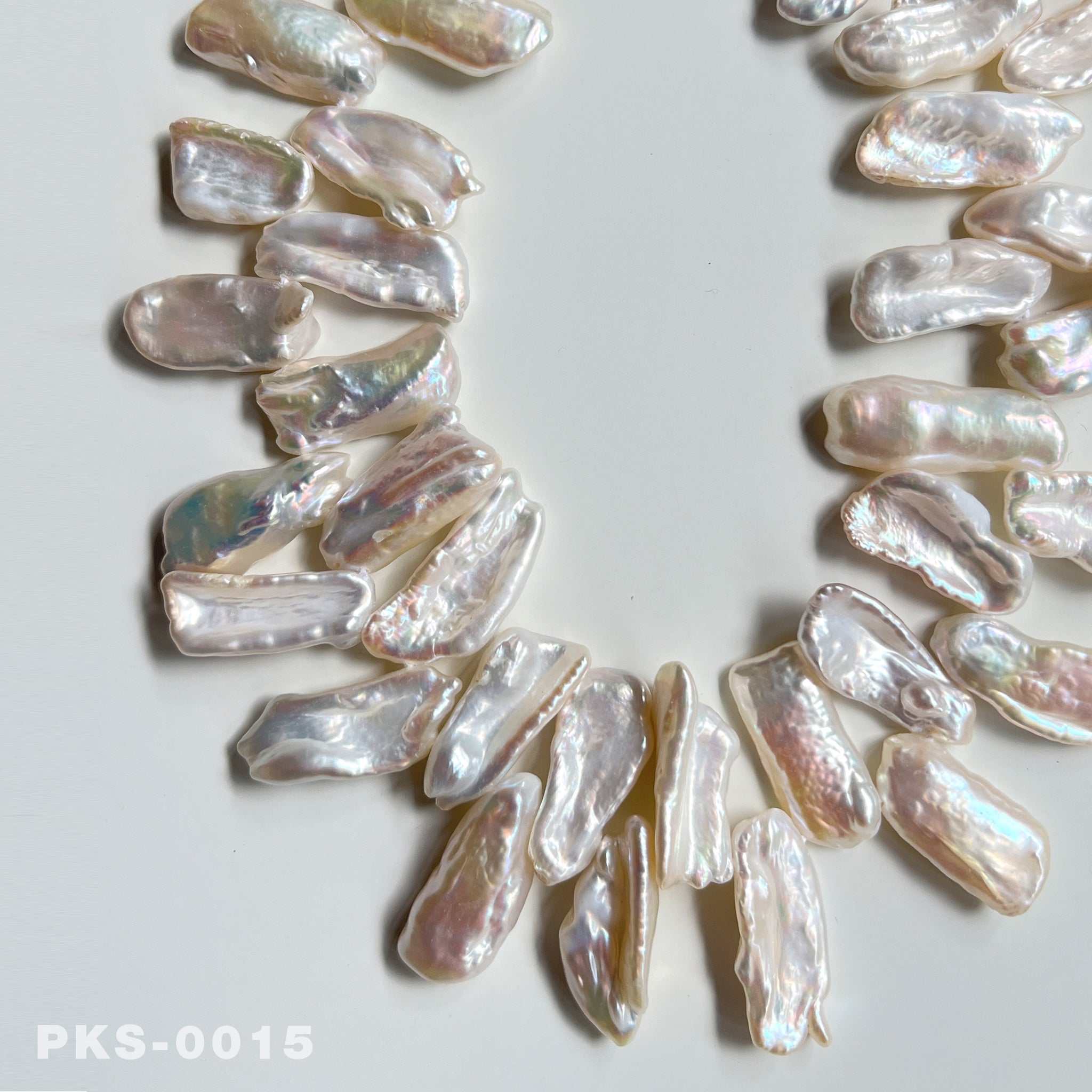 1 Strand Natural Freshwater White Biwa Pearl Necklace(PKS-0015)