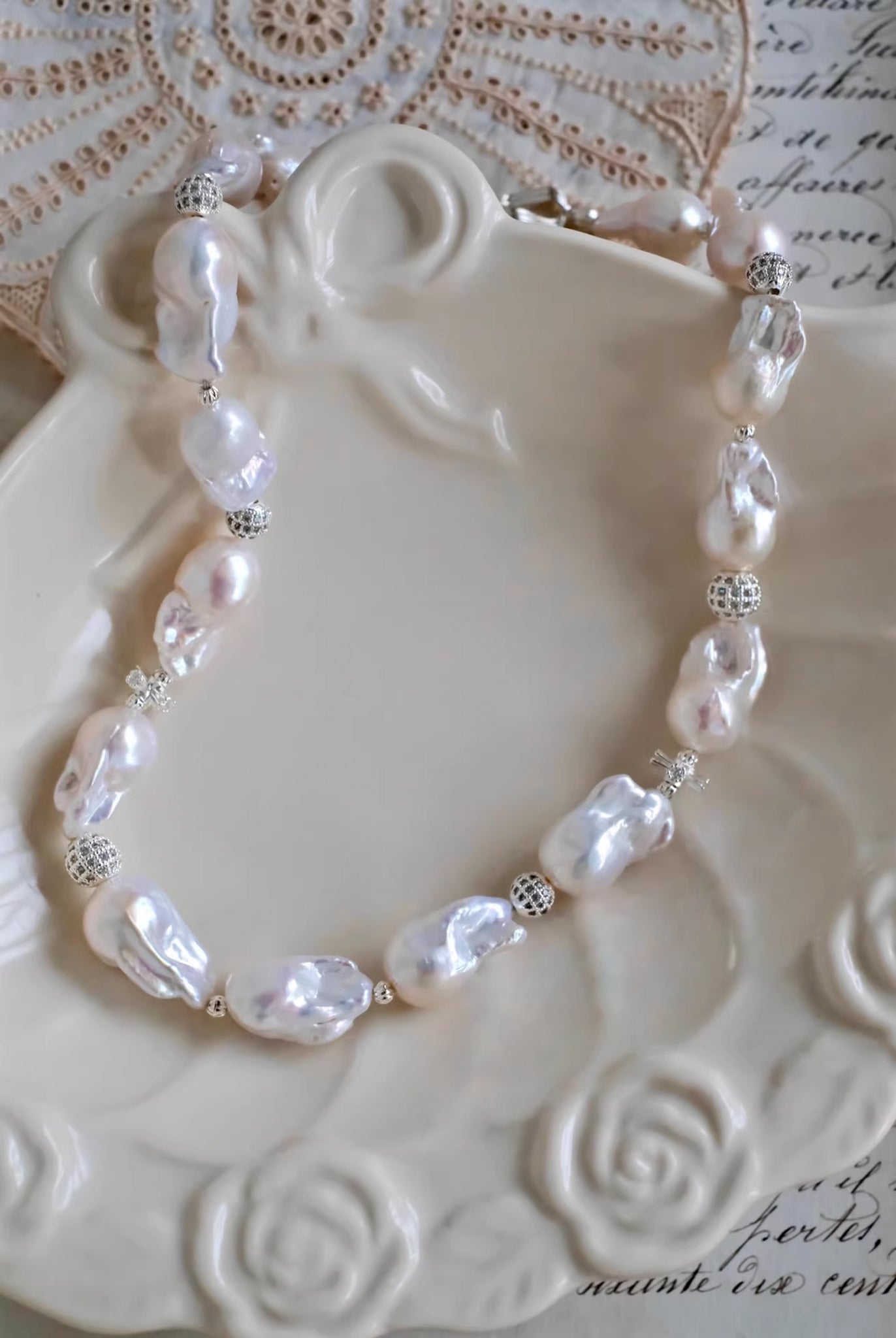White Rainbow Baroque Freshwater Pearl Necklace
