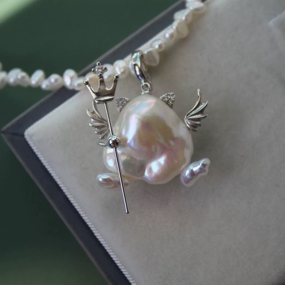 Ghost Pendant Necklace with Natural Baroque Pearl