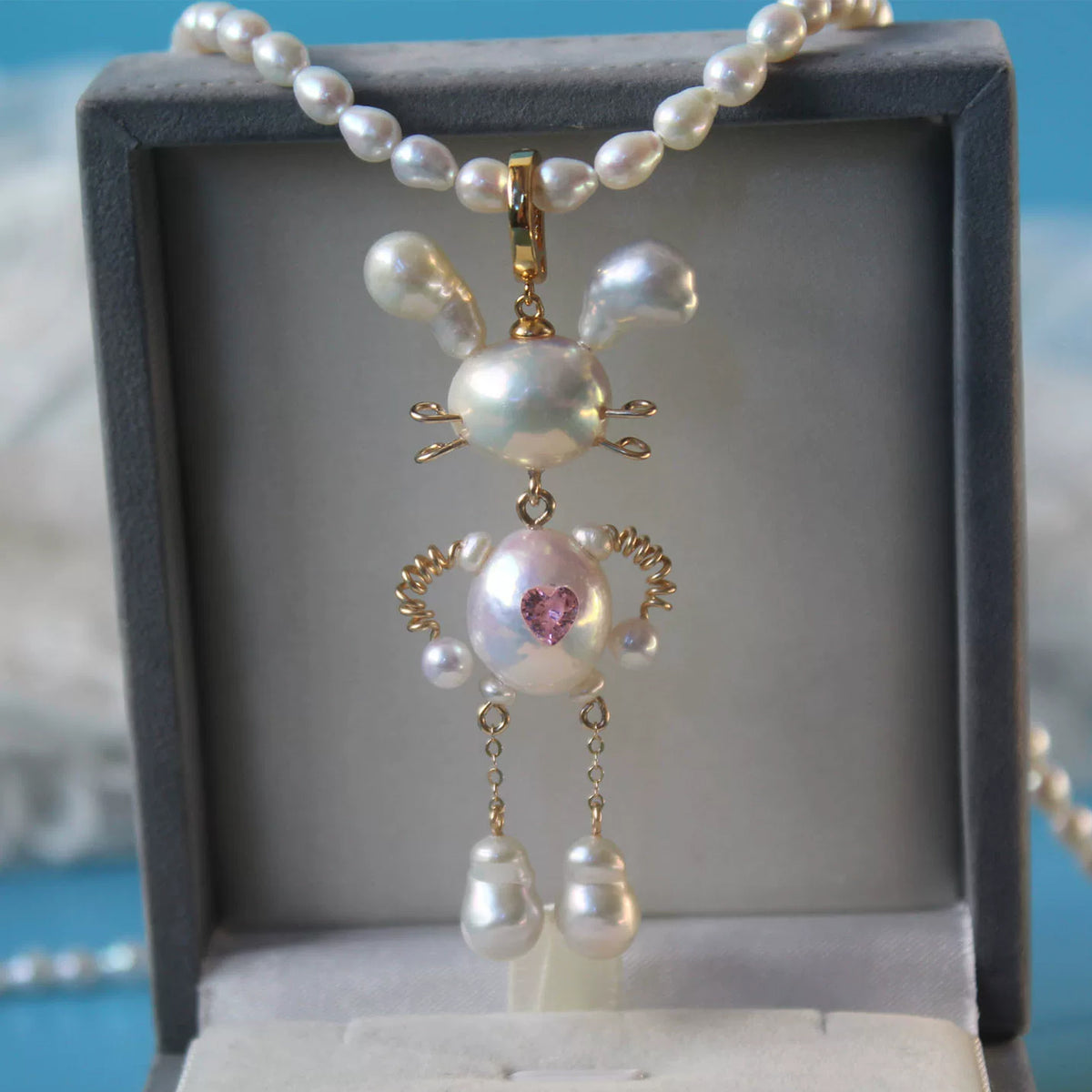 Rabbit Pendant with Natural Baroque Pearl