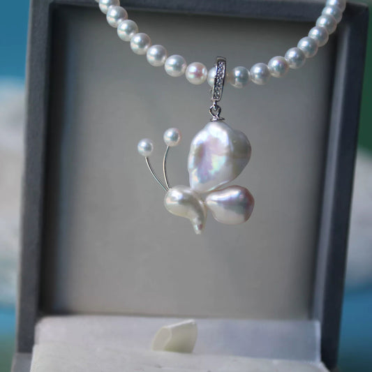 Butterfly Pendant with Natural Baroque Pearl