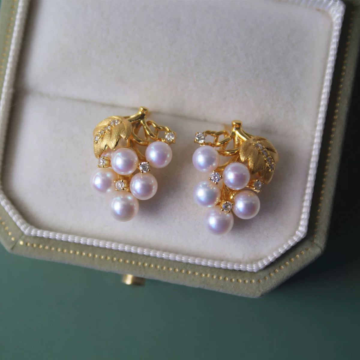 Grape Stud Earrings with Natural Freshwater Pearls