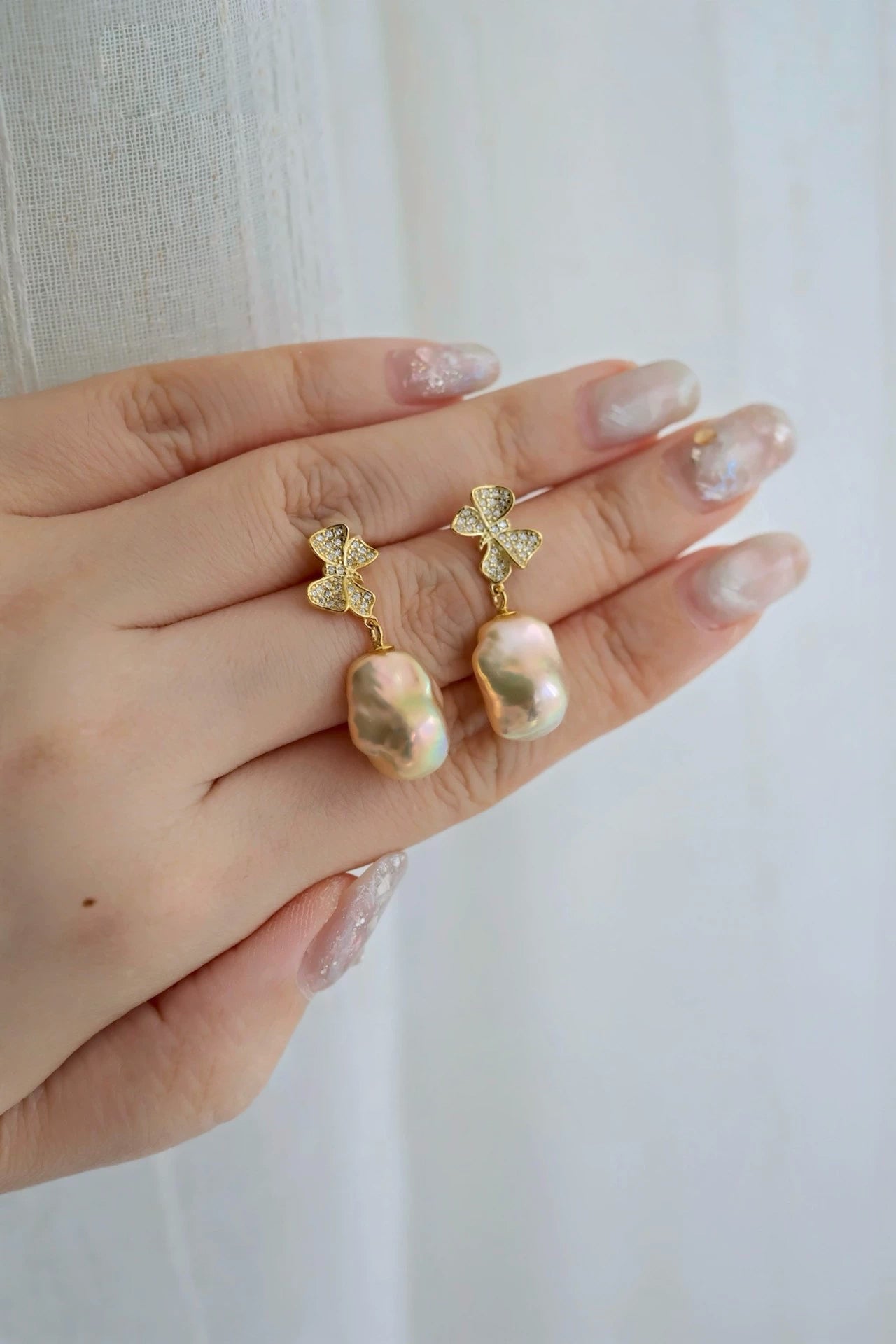 15mm Gold Rainbow Baroque Pearl Earrings