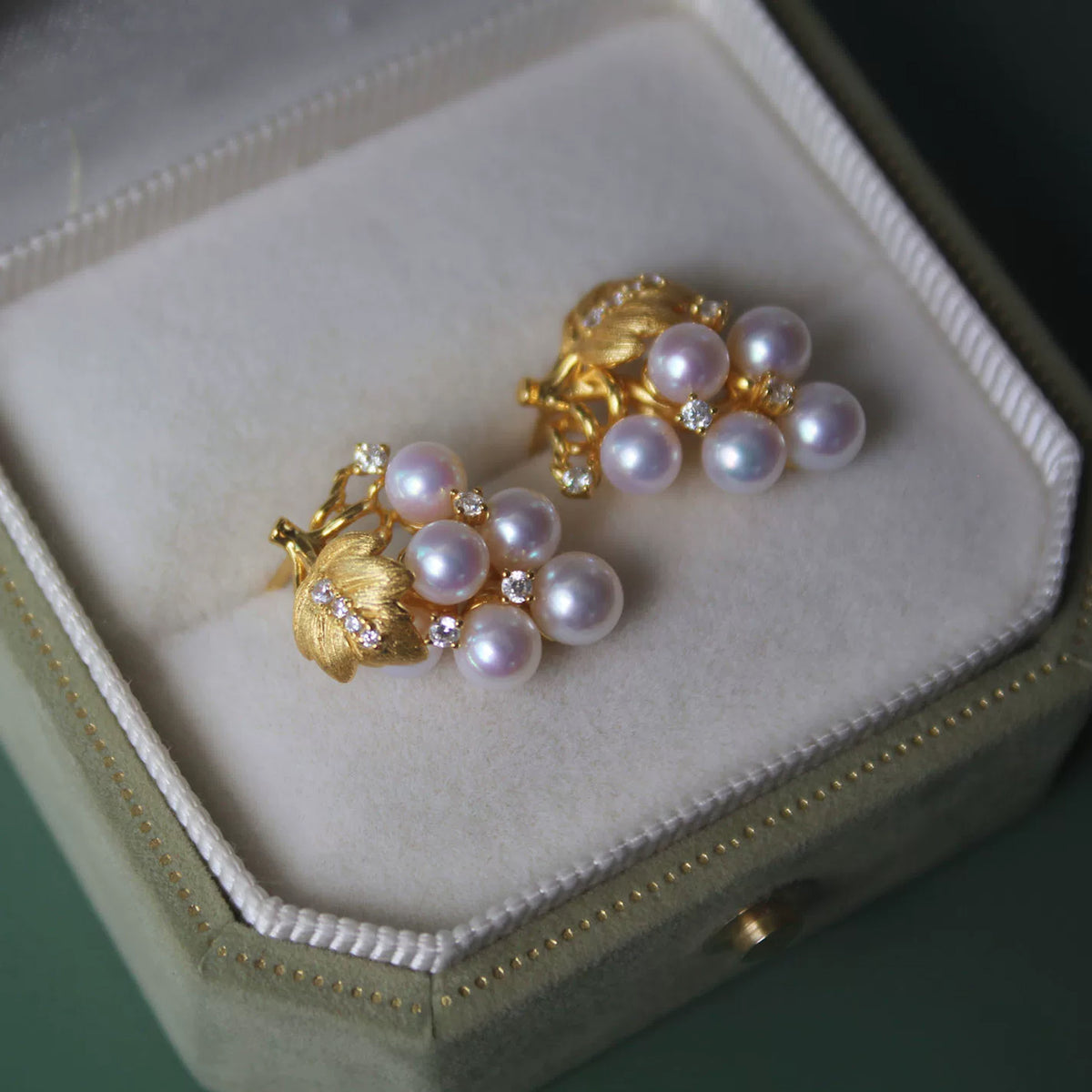 Grape Stud Earrings with Natural Freshwater Pearls