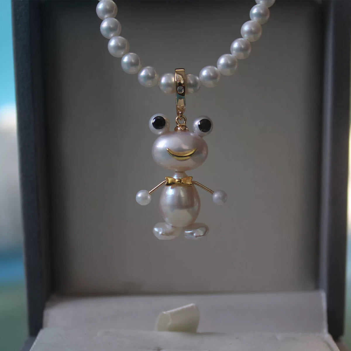 Set of 2 Handmade Frog Prince Pendants with Natural Baroque Pearls