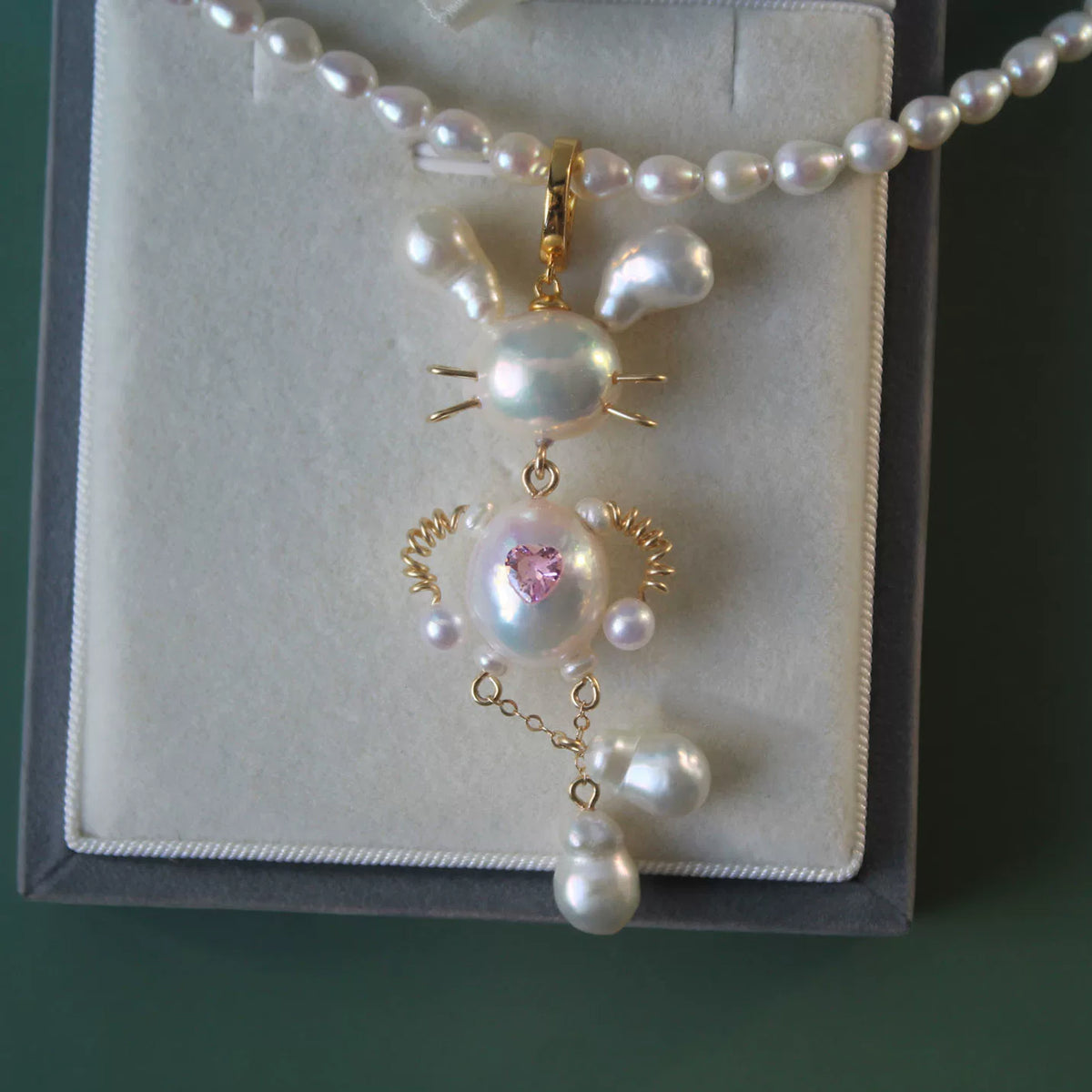 Rabbit Pendant with Natural Baroque Pearl