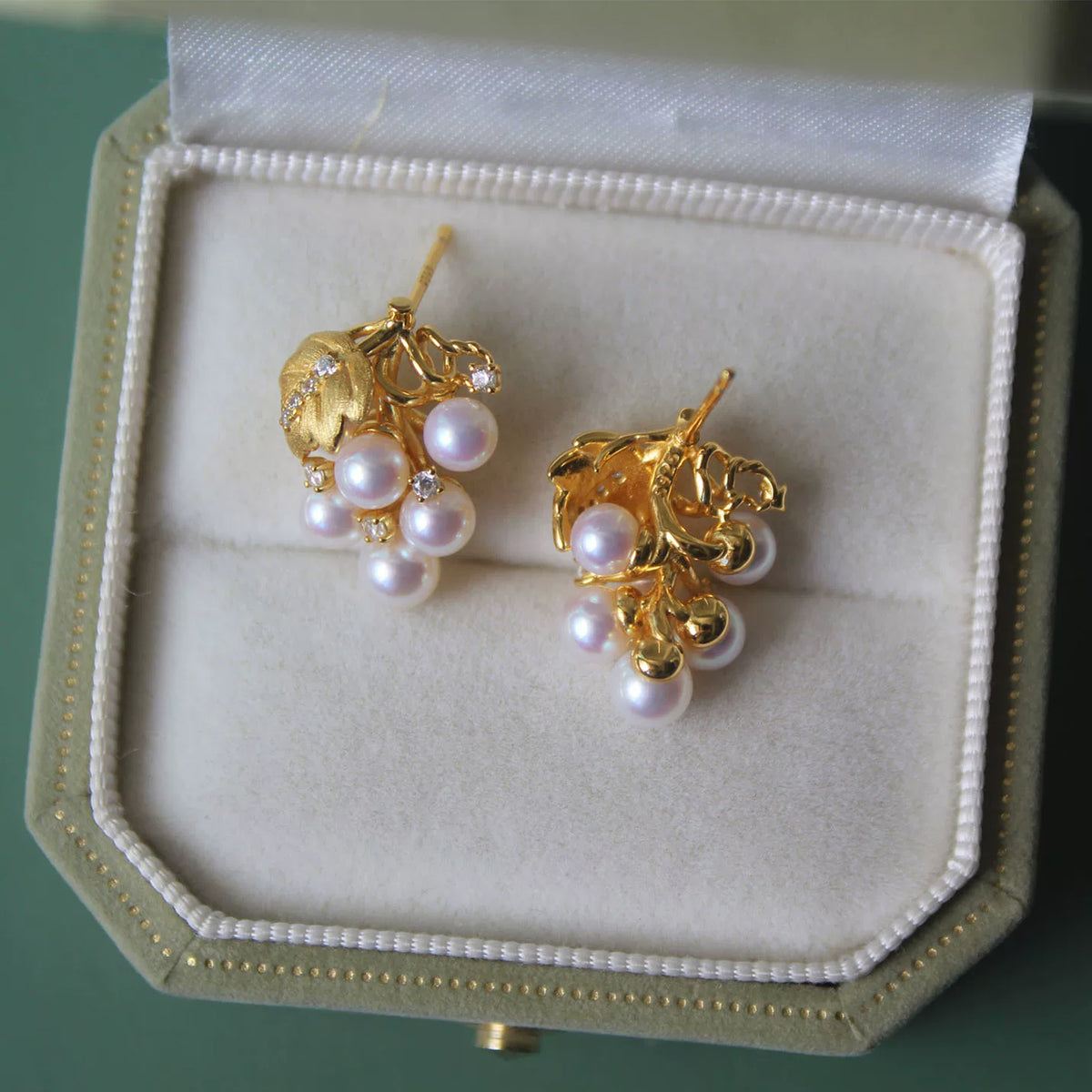 Grape Stud Earrings with Natural Freshwater Pearls