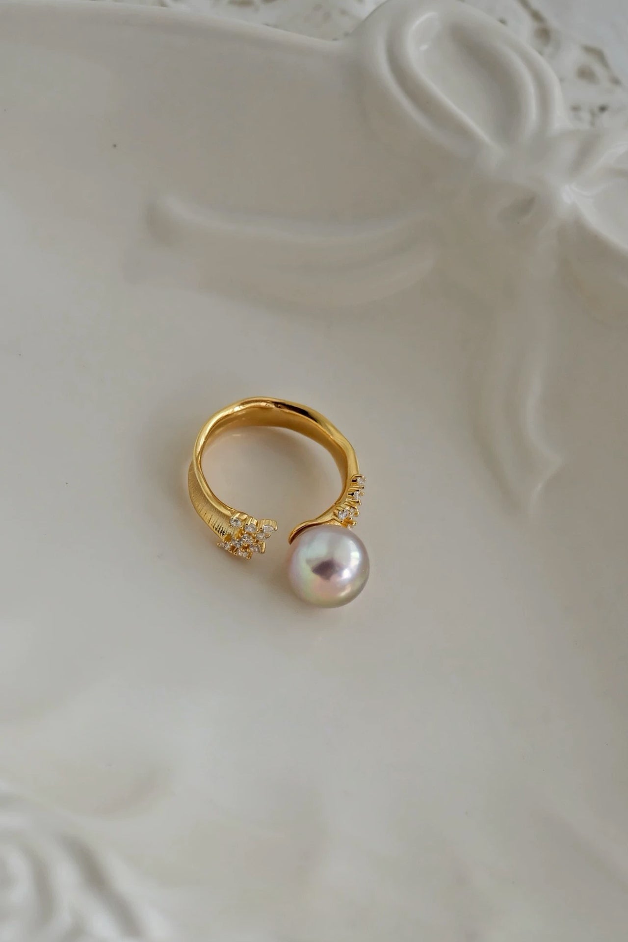 Handmade Gold Rainbow Keshi Pearl Flower Ring