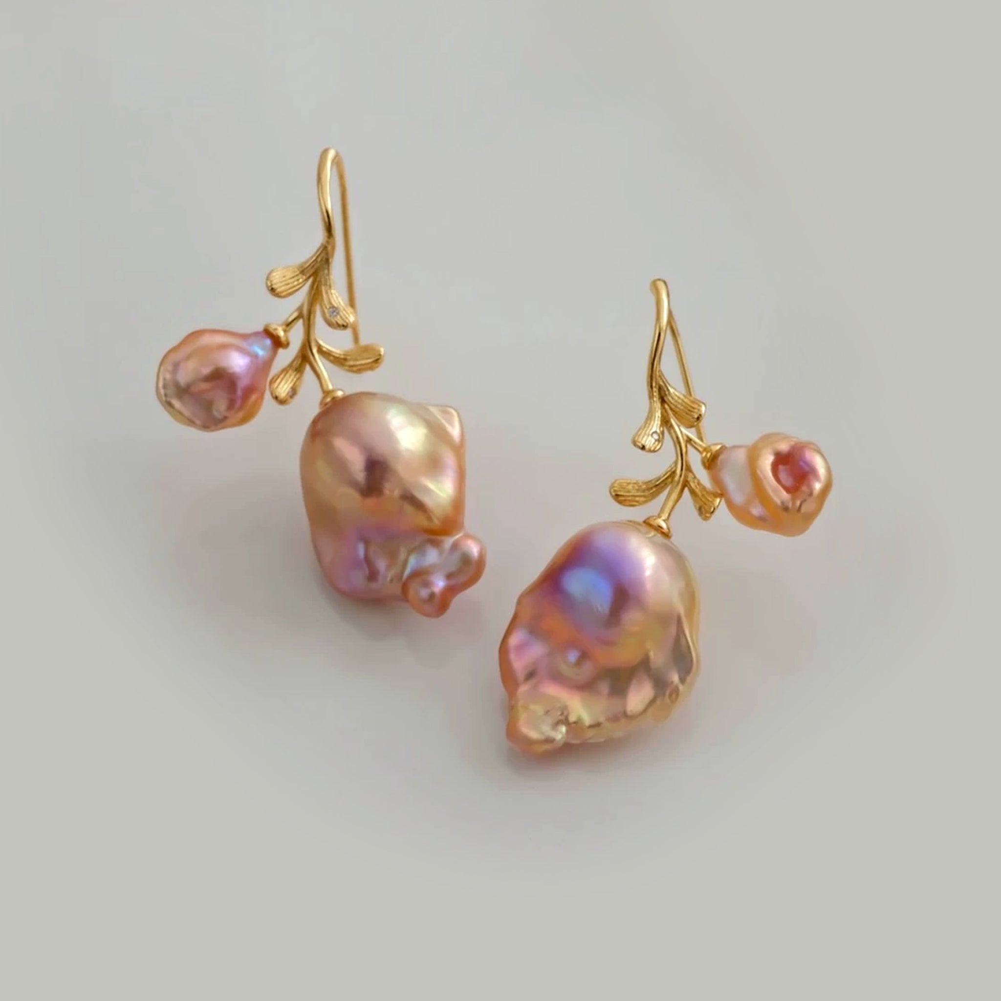 Gold Rainbow Baroque Pearl Floral Earrings