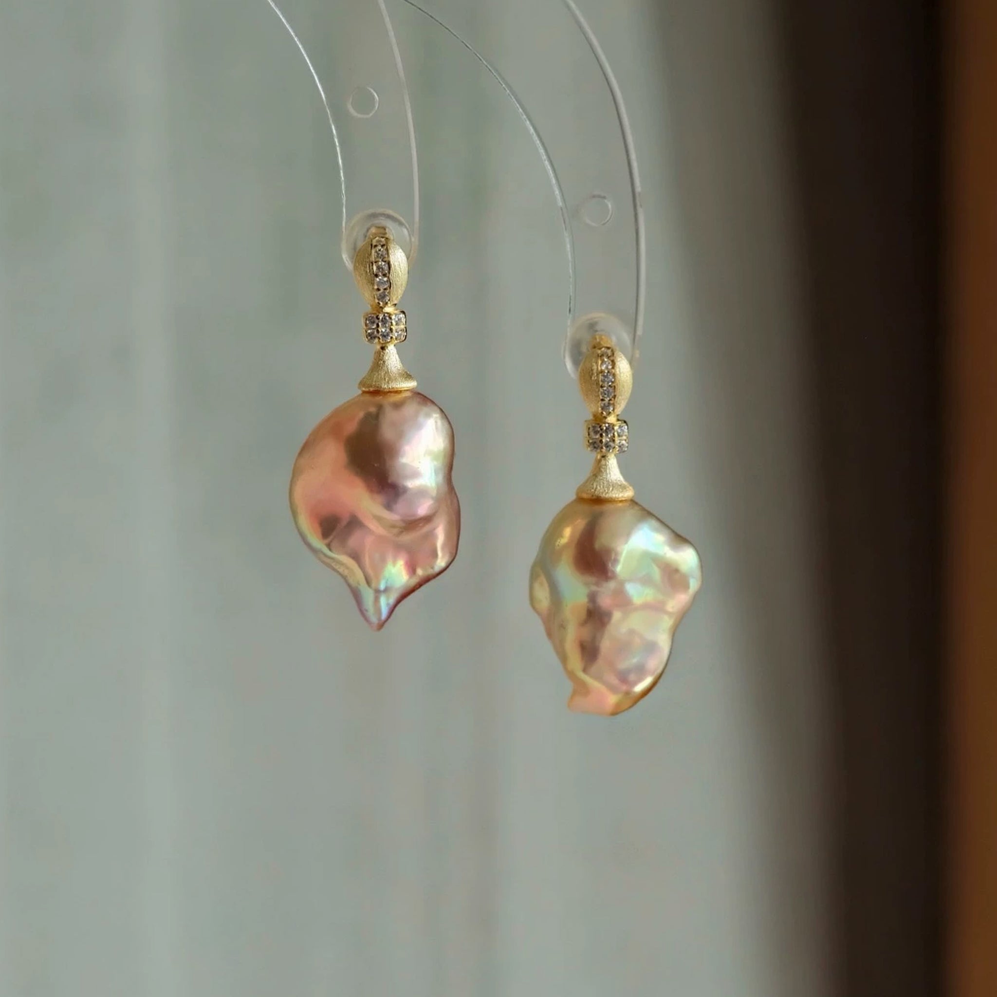 19mm Gold Rainbow Baroque Pearl Earrings