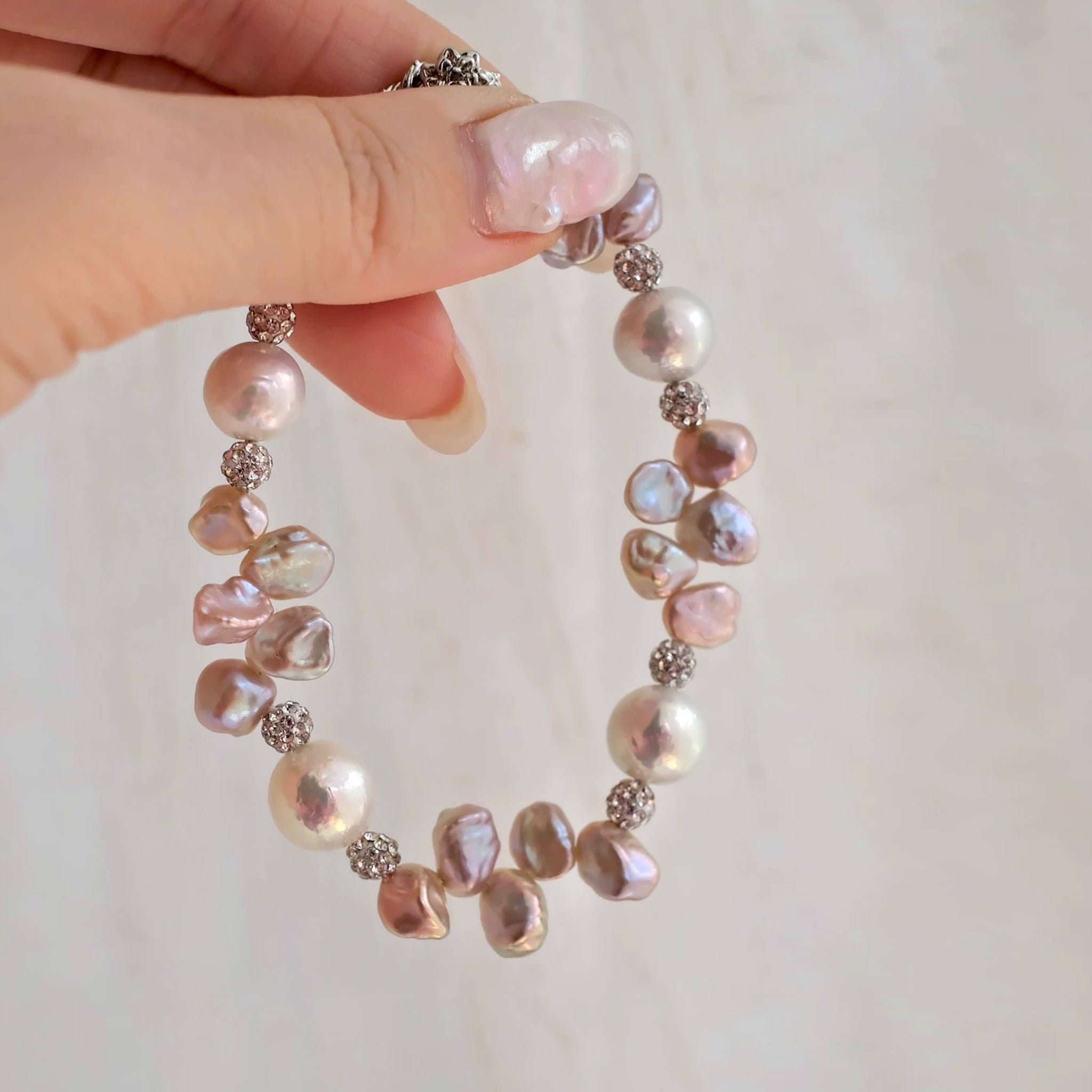 7.3 " Colorful Keshi Pearl and White Edison Baroque Pearl Bracelet