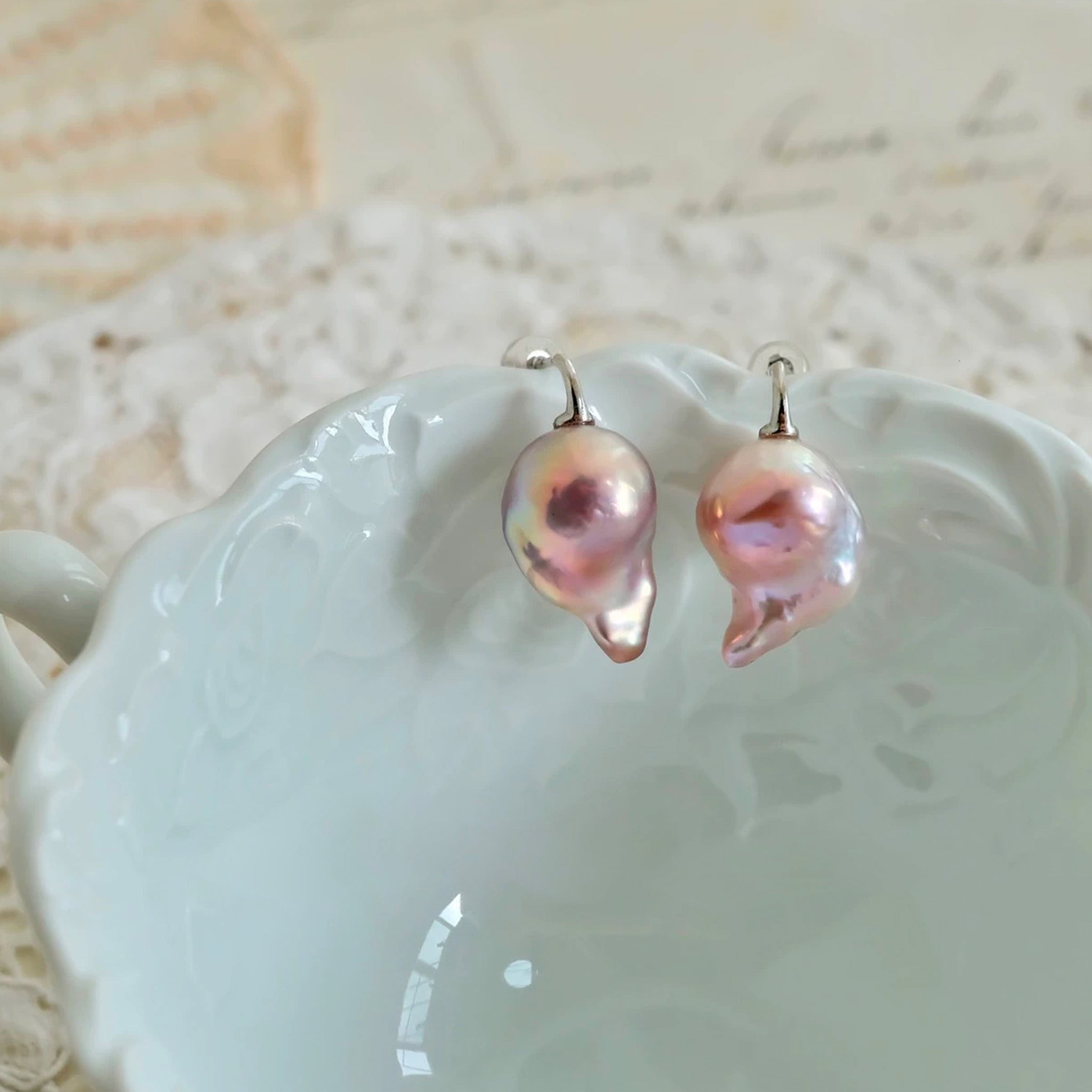 Pink Rainbow Baroque Pearl Earrings