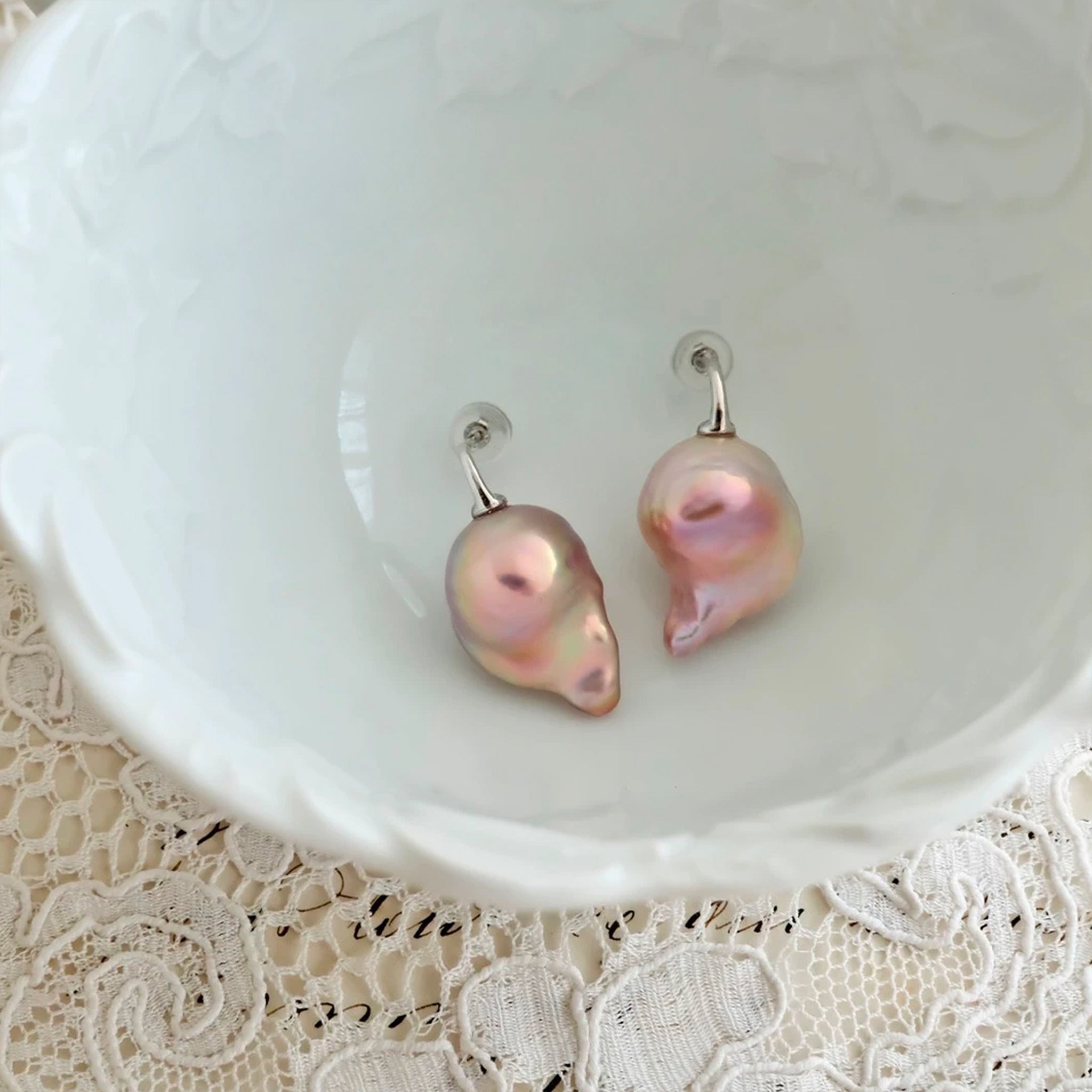 Pink Rainbow Baroque Pearl Earrings