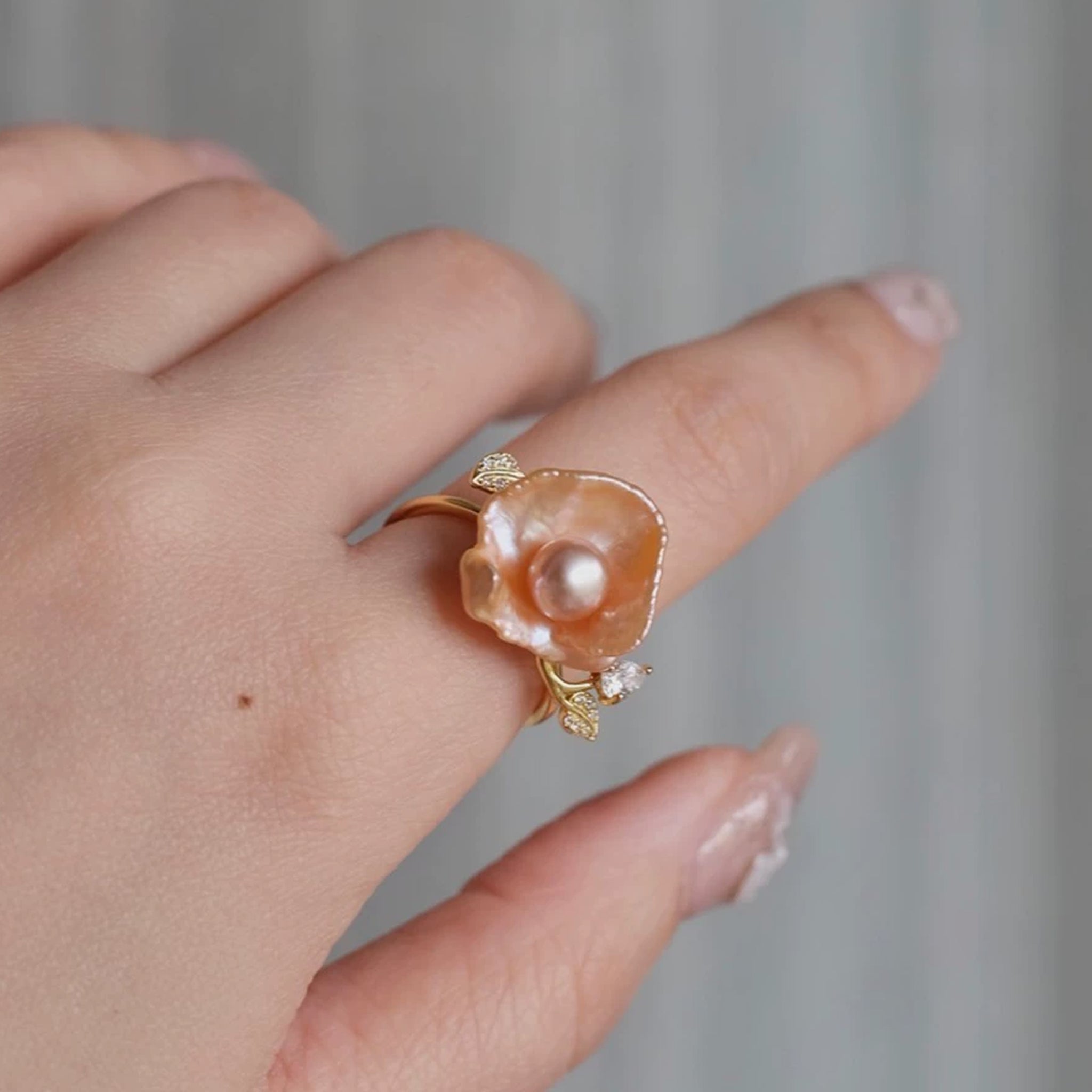 Handmade Gold Rainbow Keshi Pearl Flower Ring