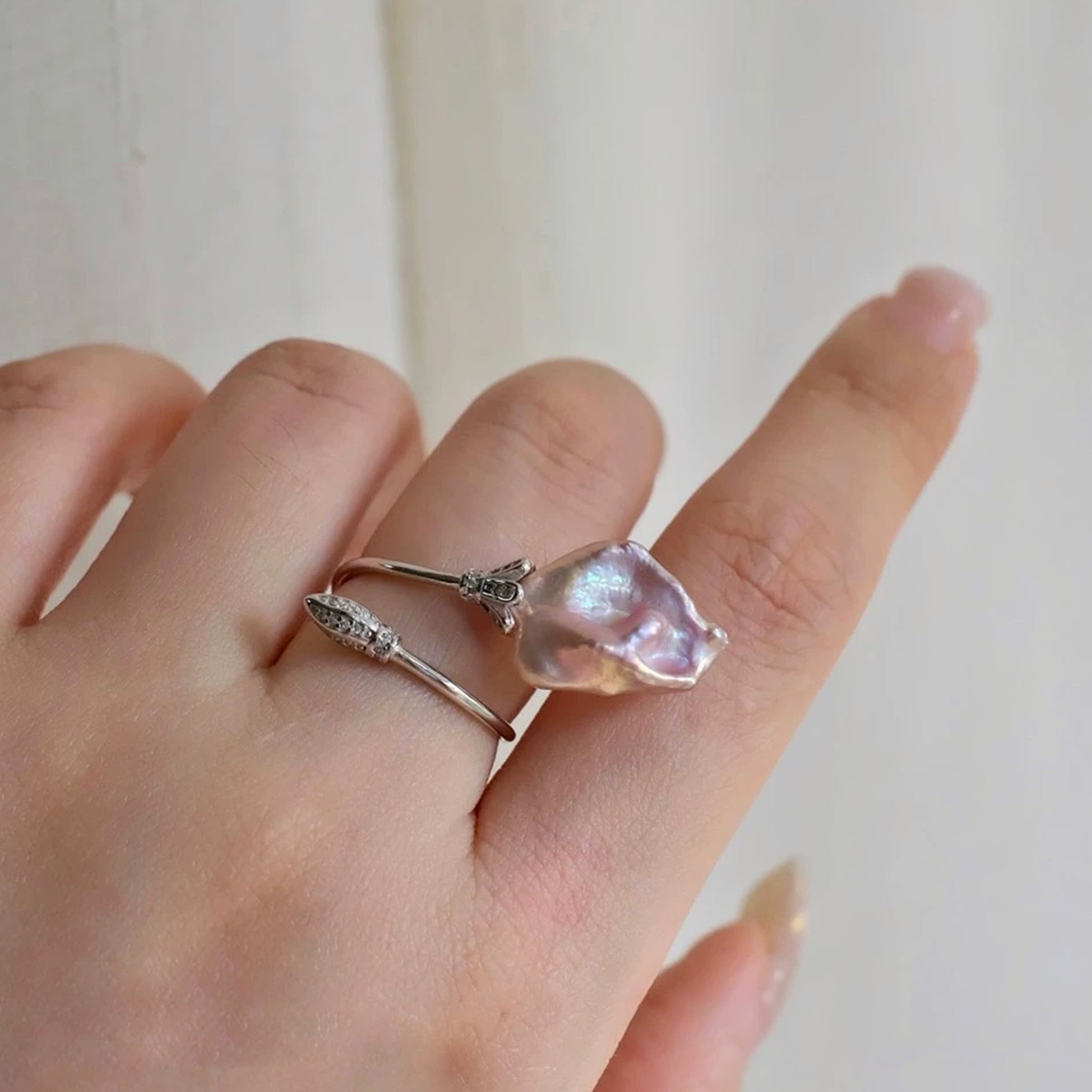 Handmade Gold Rainbow Keshi Pearl Flower Ring