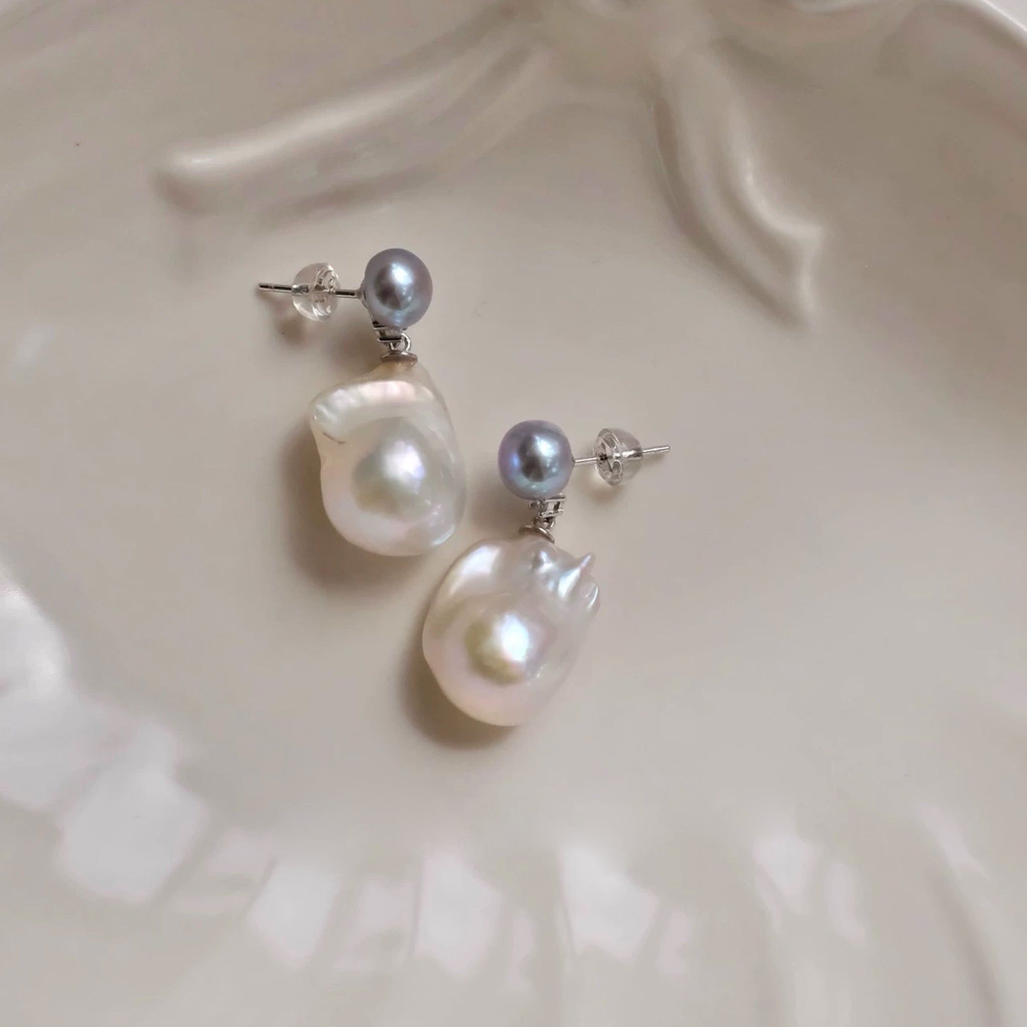 20mm White Rainbow Baroque Pearl Earrings