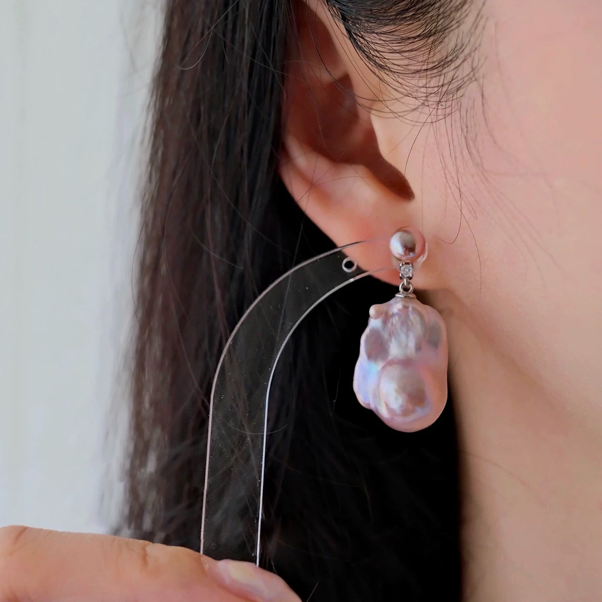 24mm Pink & Purple Rainbow Baroque Pearl Earrings