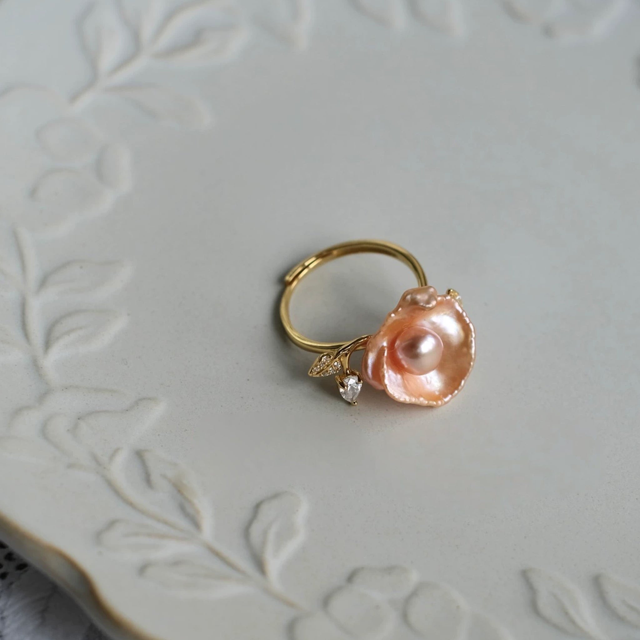 Handmade Gold Rainbow Keshi Pearl Flower Ring