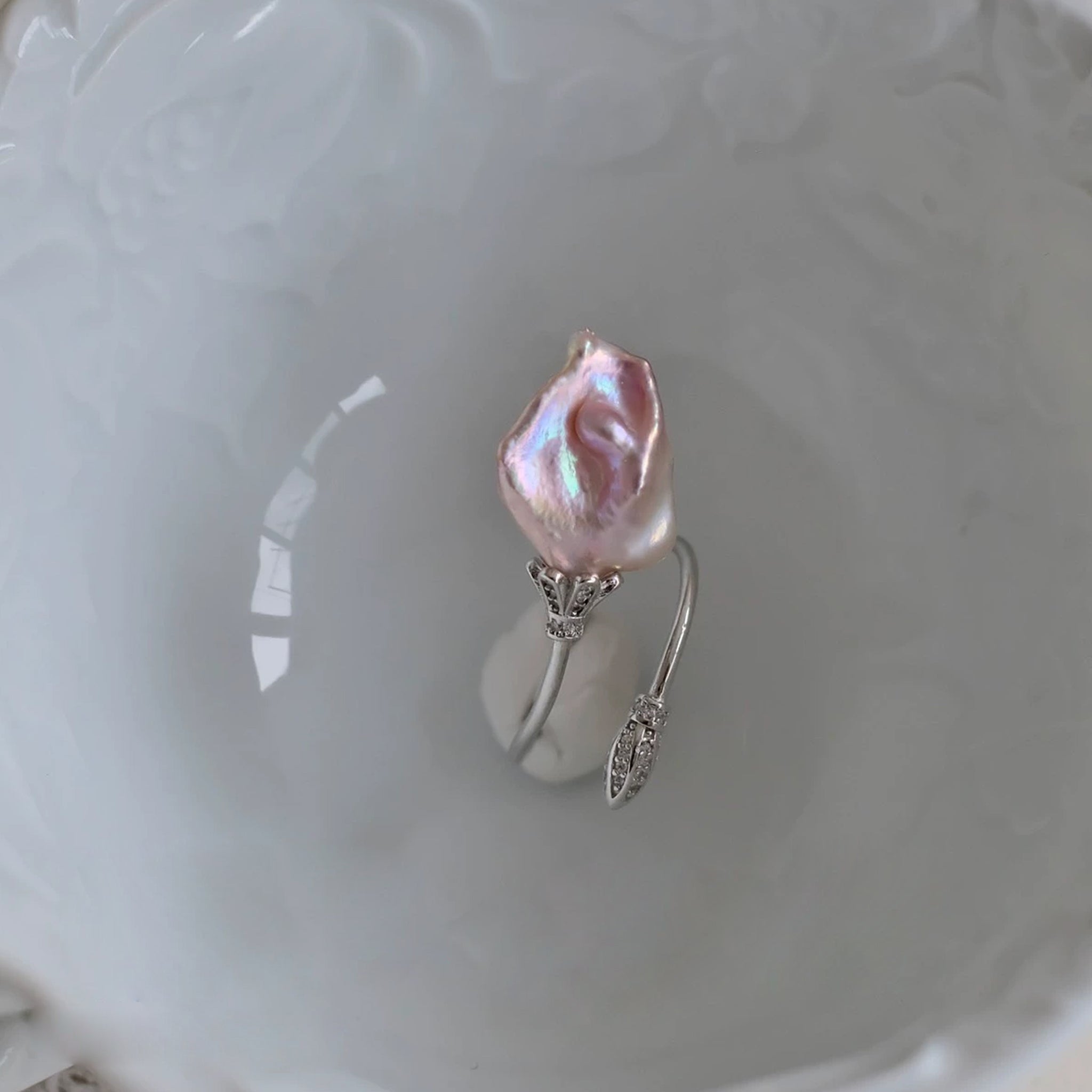 Handmade Gold Rainbow Keshi Pearl Flower Ring