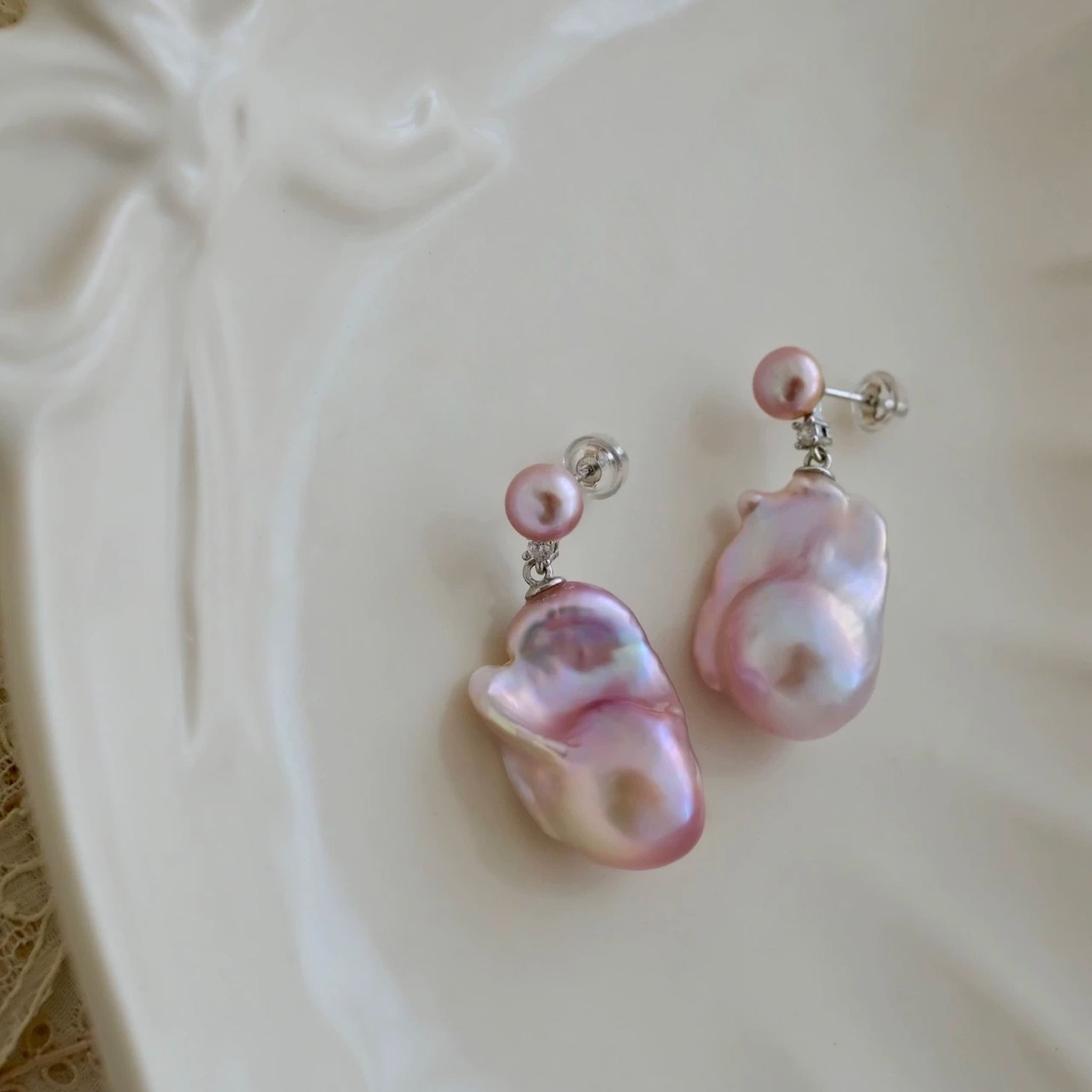 24mm Pink & Purple Rainbow Baroque Pearl Earrings
